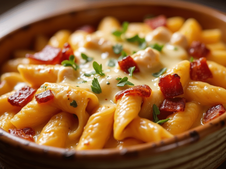 Chicken and Bacon Pasta Bake Recipe | Comforting and Cheesy Pasta Casserole